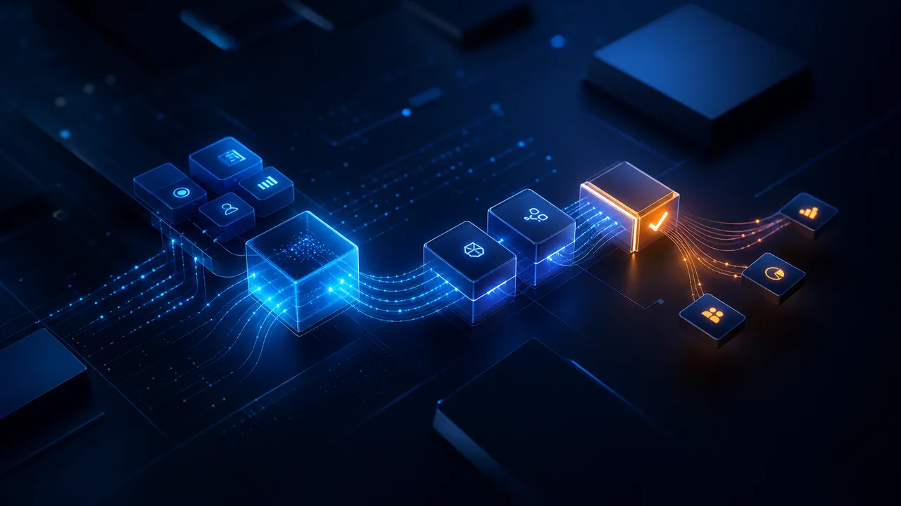 Abstrakter AI-Automation Workflow mit verbundenen Blöcken